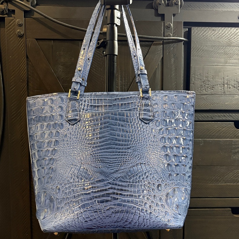 Brahmin Blue Croc-Embossed Tote - Picture 5 of 11